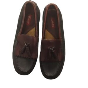 Bass Mens Brown Leather Fringe Tassel Loafers Sz 9m